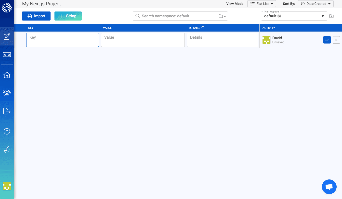 i18nexus user interface for add a new string to our project