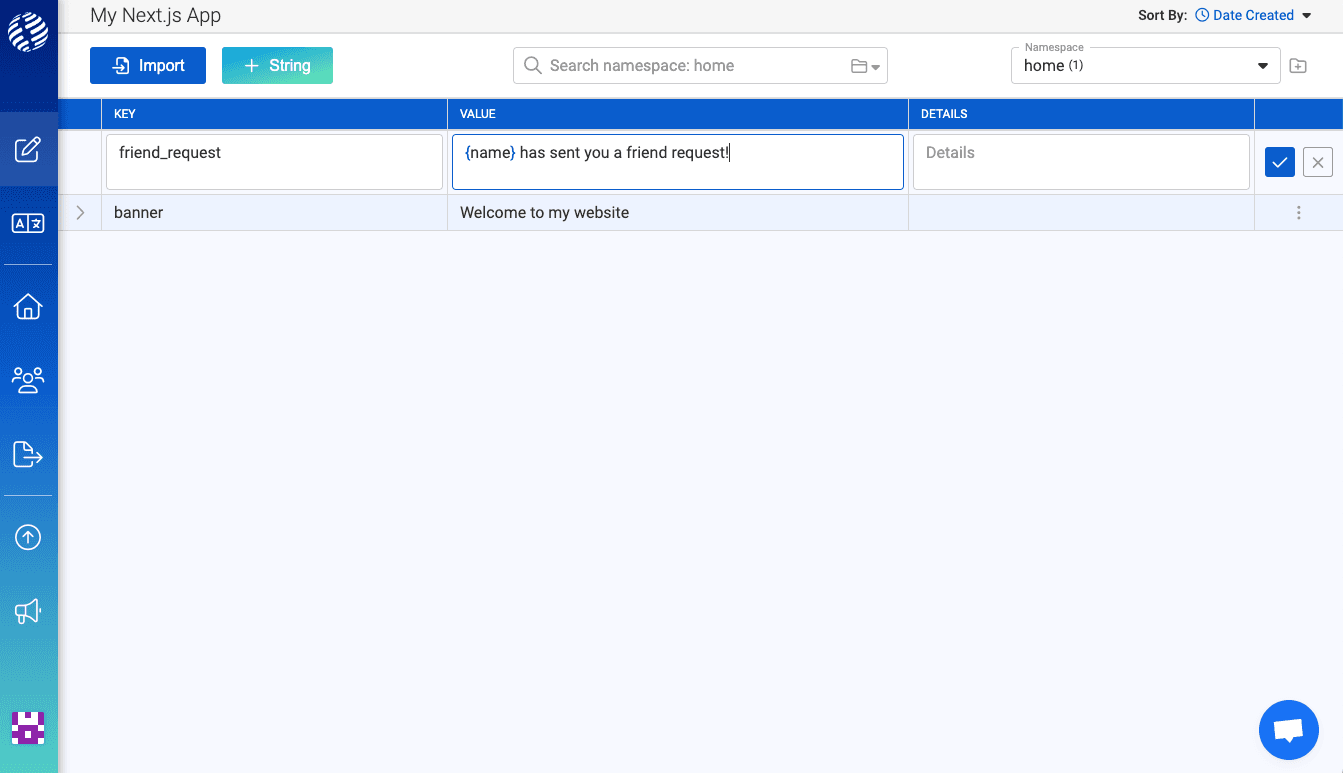 Adding a new string to i18nexus that uses interpolation