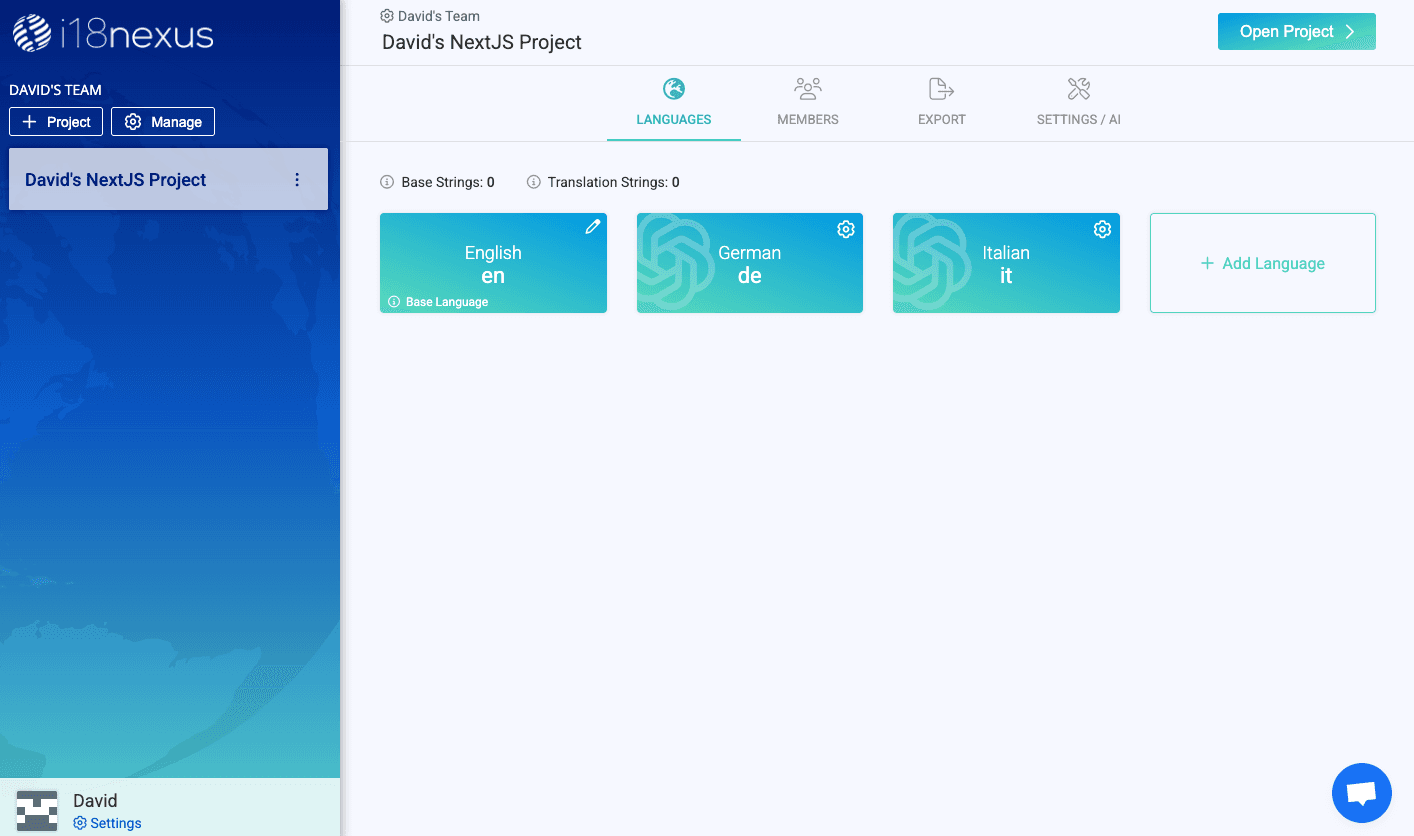 i18nexus user interface for adding languages to a project