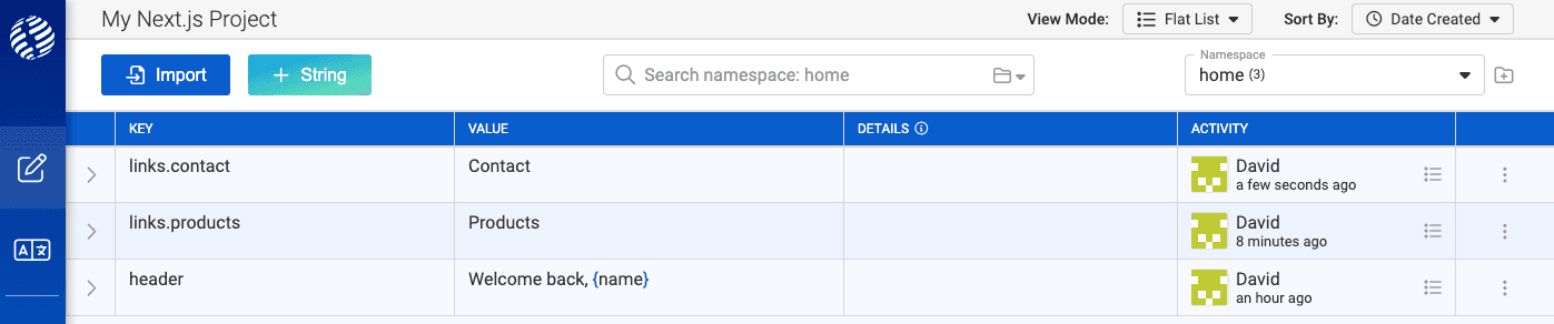 Adding two more strings to our i18nexus project for the links that appear on the page