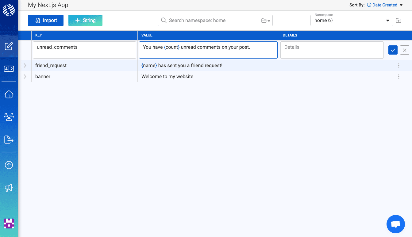 Adding a new string to i18nexus