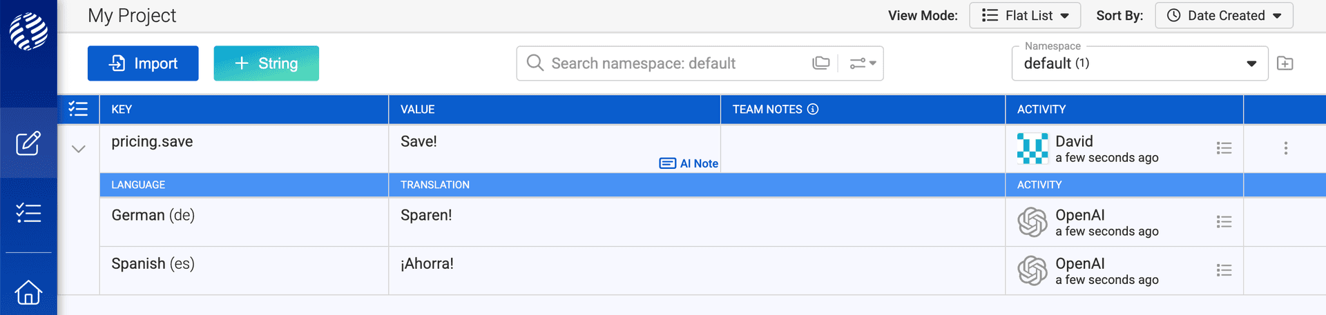 Value 'Save!' translated correctly by OpenAI