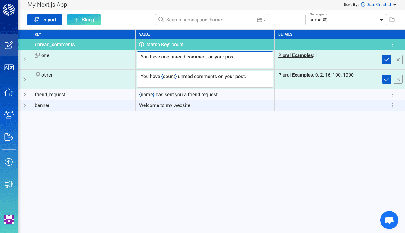 Updating the values of the singular and plural strings to be grammatically correct