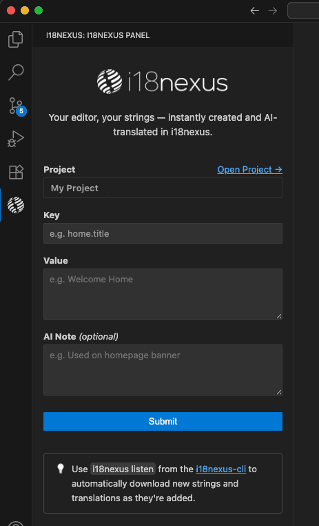 Initialized i18nexus extension