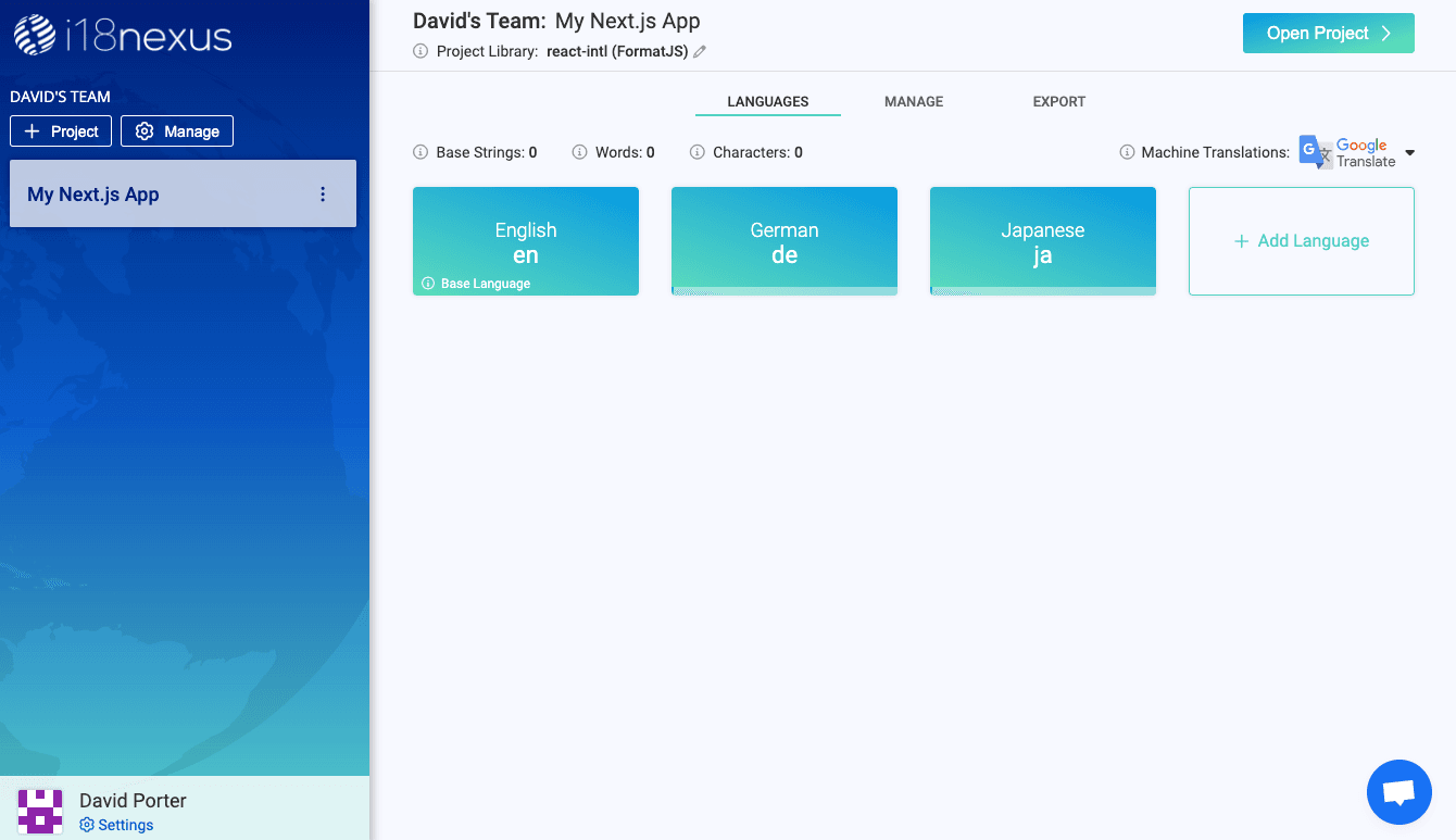 i18nexus Language Dashboard