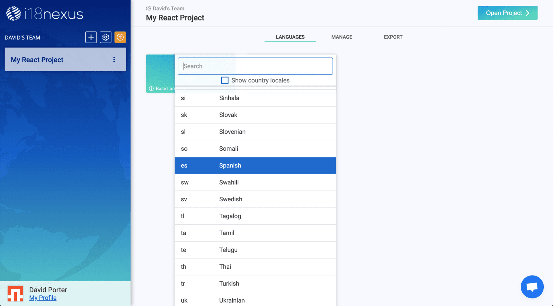 Selecting languages in i18nexus