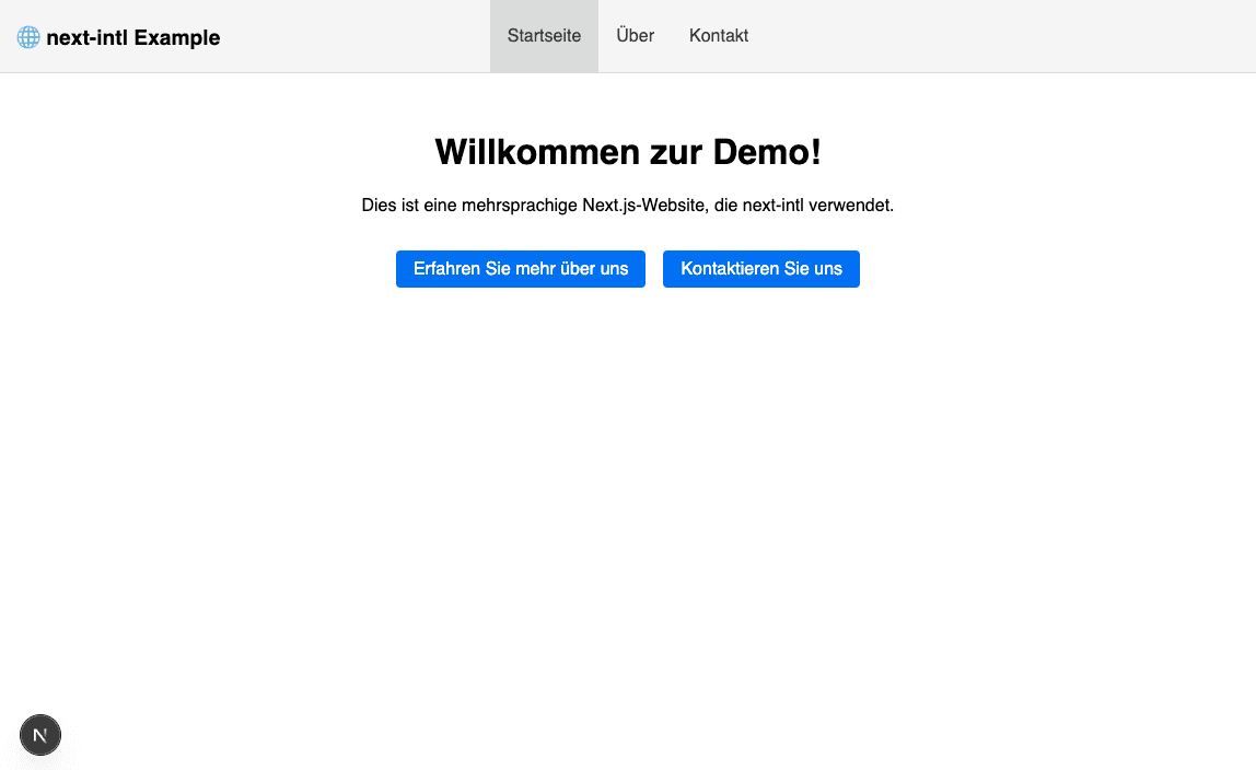 Home page rendered in browser with German translations