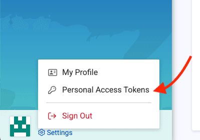 Personal Access Tokens menu