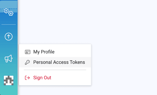 i18nexus account menu showing the Personal Access Tokens option.