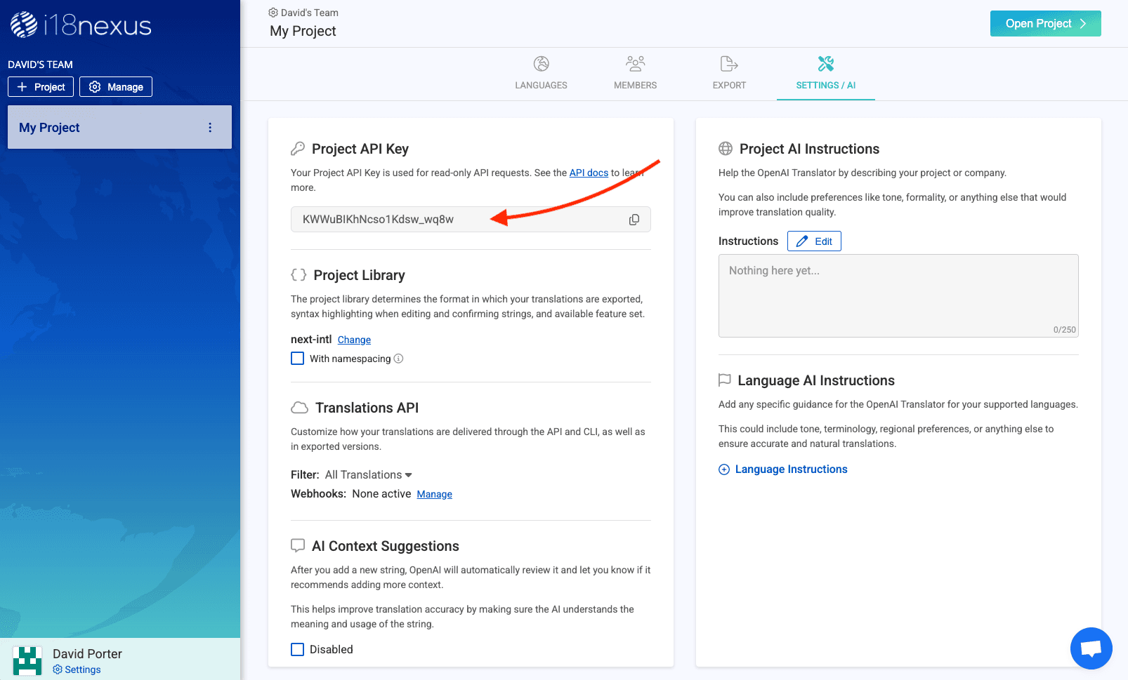 Project API Key in i18nexus