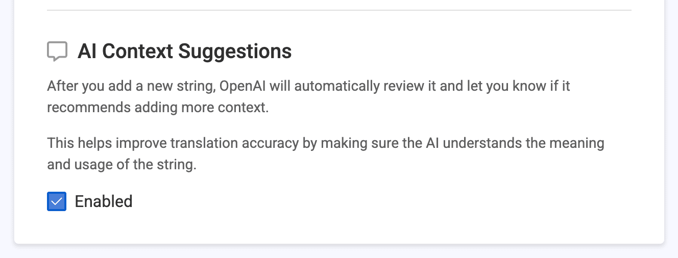 Project setting checkbox to toggle the suggestions feature