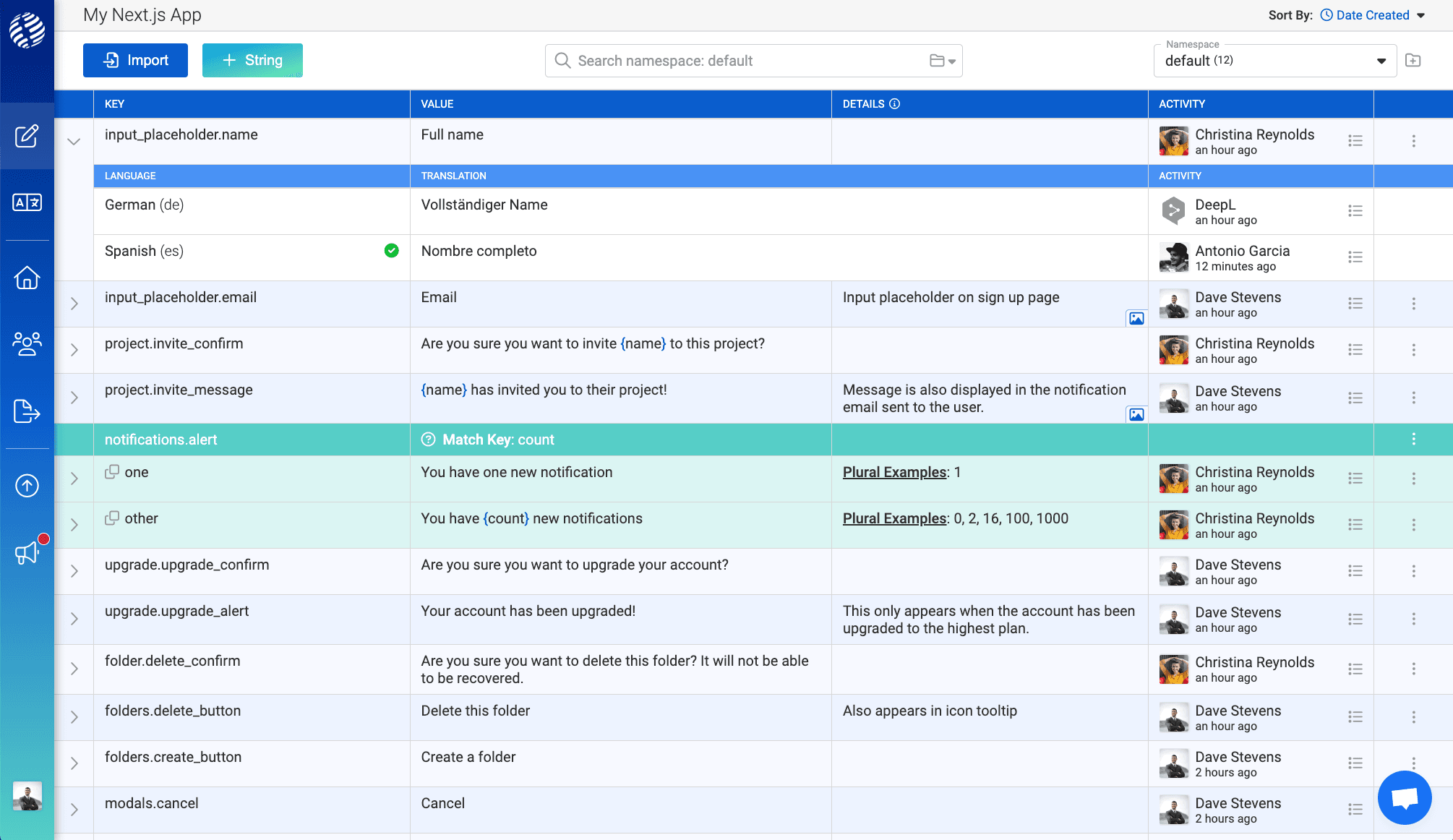 i18nexus User Interface