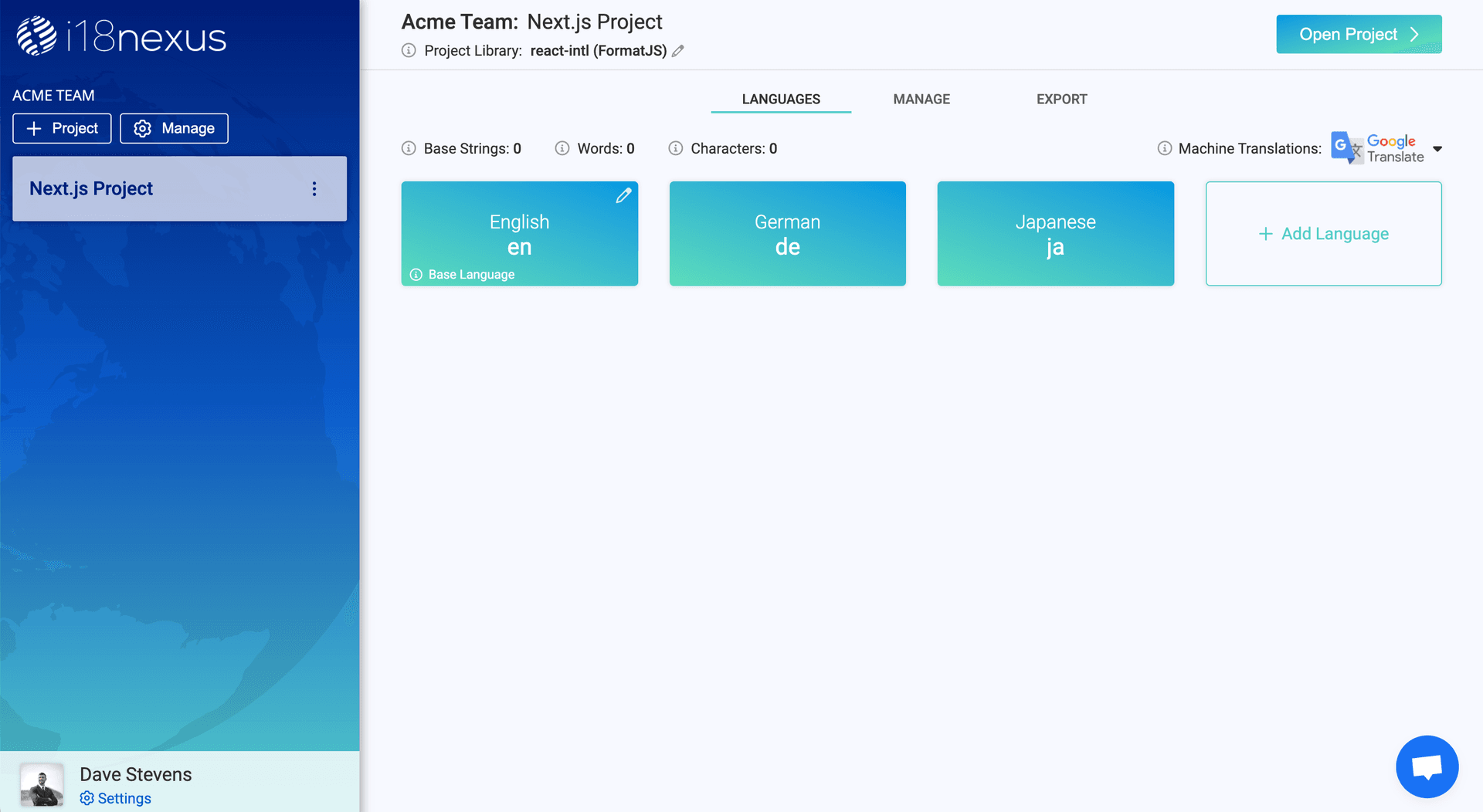 Adding languages to the i18nexus language dashboard