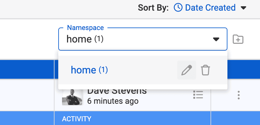 Changing the current namespace name to 'home'