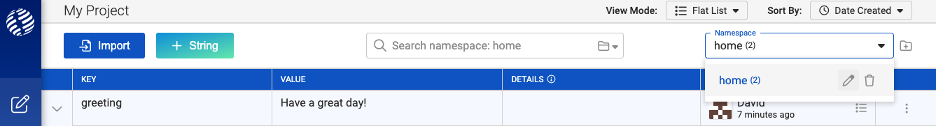 Renaming the current namespace to 'home'